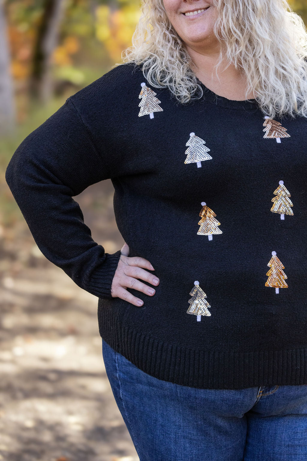 Michelle Mae Holly Jolly Sweater - Gold + Silver Trees