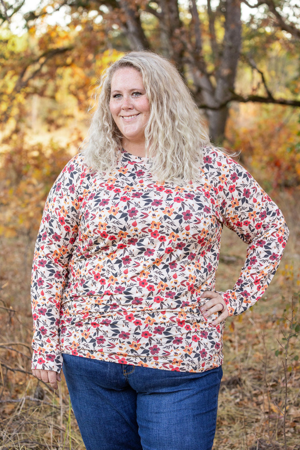 Michelle Mae Blair Long Sleeve Top - Red Floral