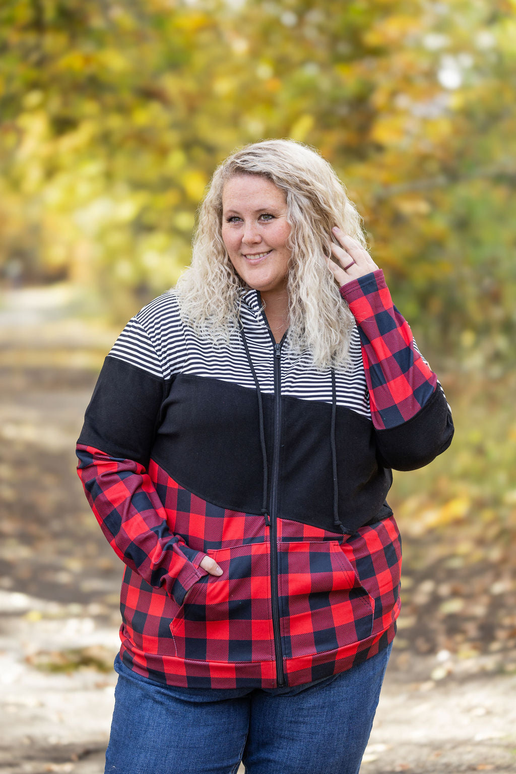 Michelle Mae Colorblock Fullzip - Plaid and Stripes