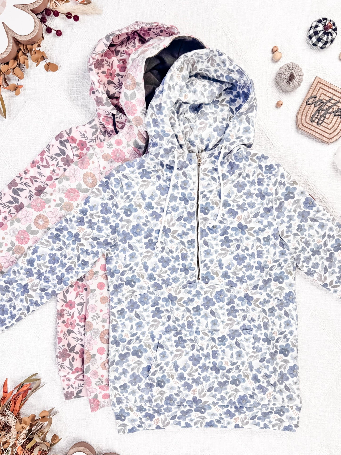 Michelle Mae HalfZip Hoodie - Blue Floral