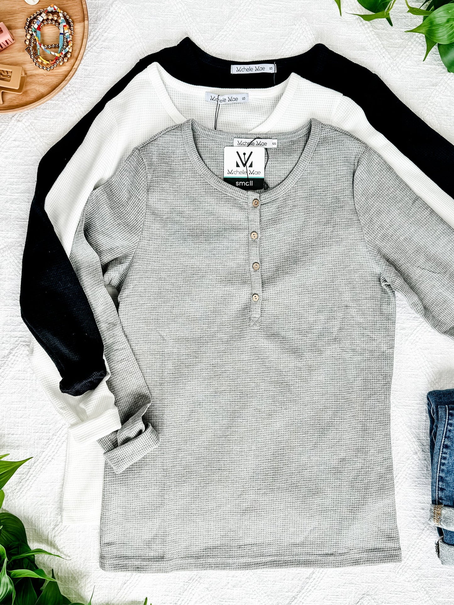 Michelle Mae Harper Long Sleeve Henley - White