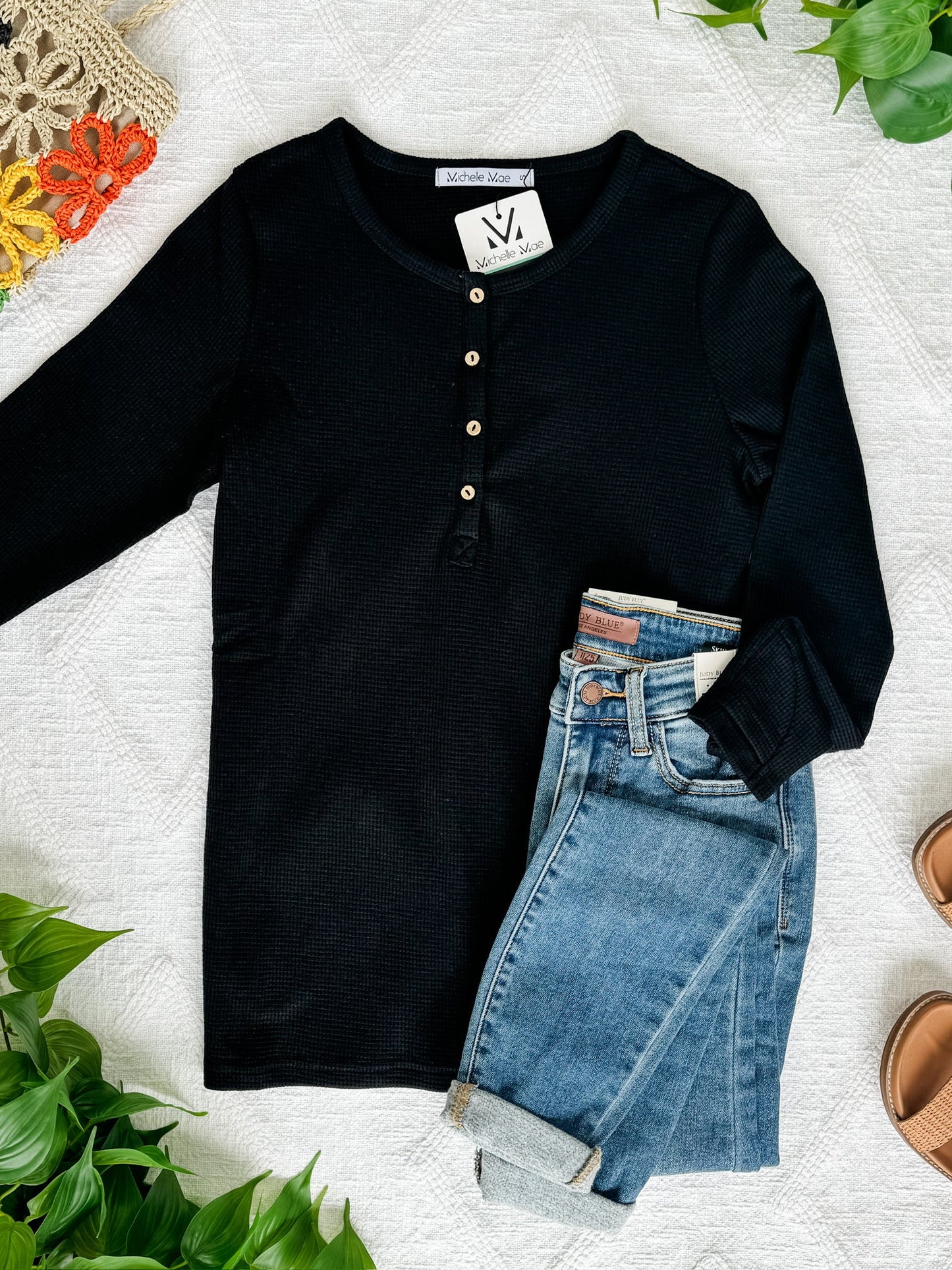 Michelle Mae Harper Long Sleeve Henley - Black