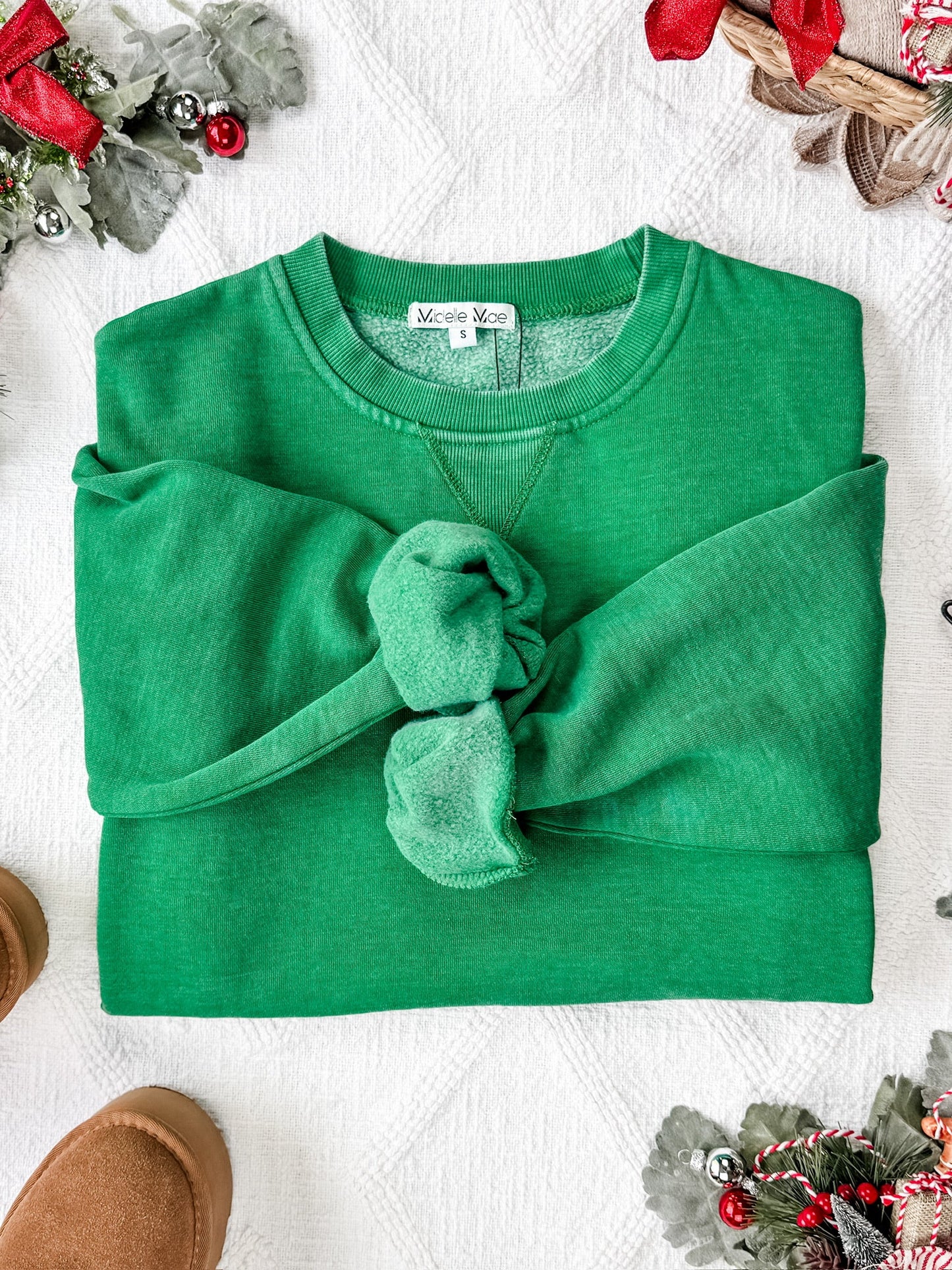 Michelle Mae Vintage Wash Pocket Pullover - Green