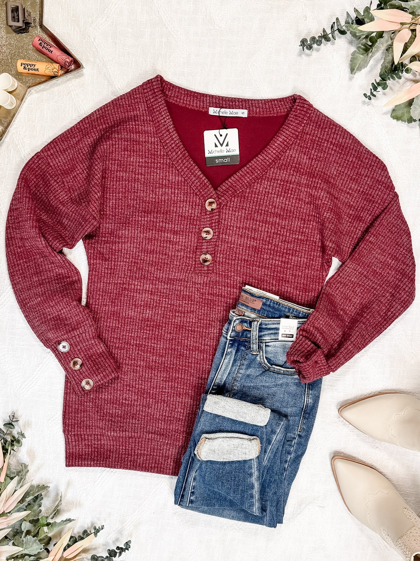 Michelle Mae Brittney Button Sweater - Berry