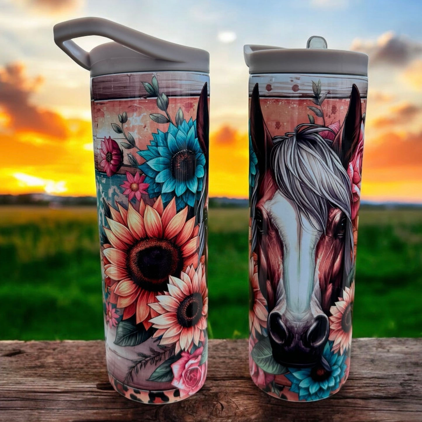 FLORAL HORSE Flip Top Tumbler