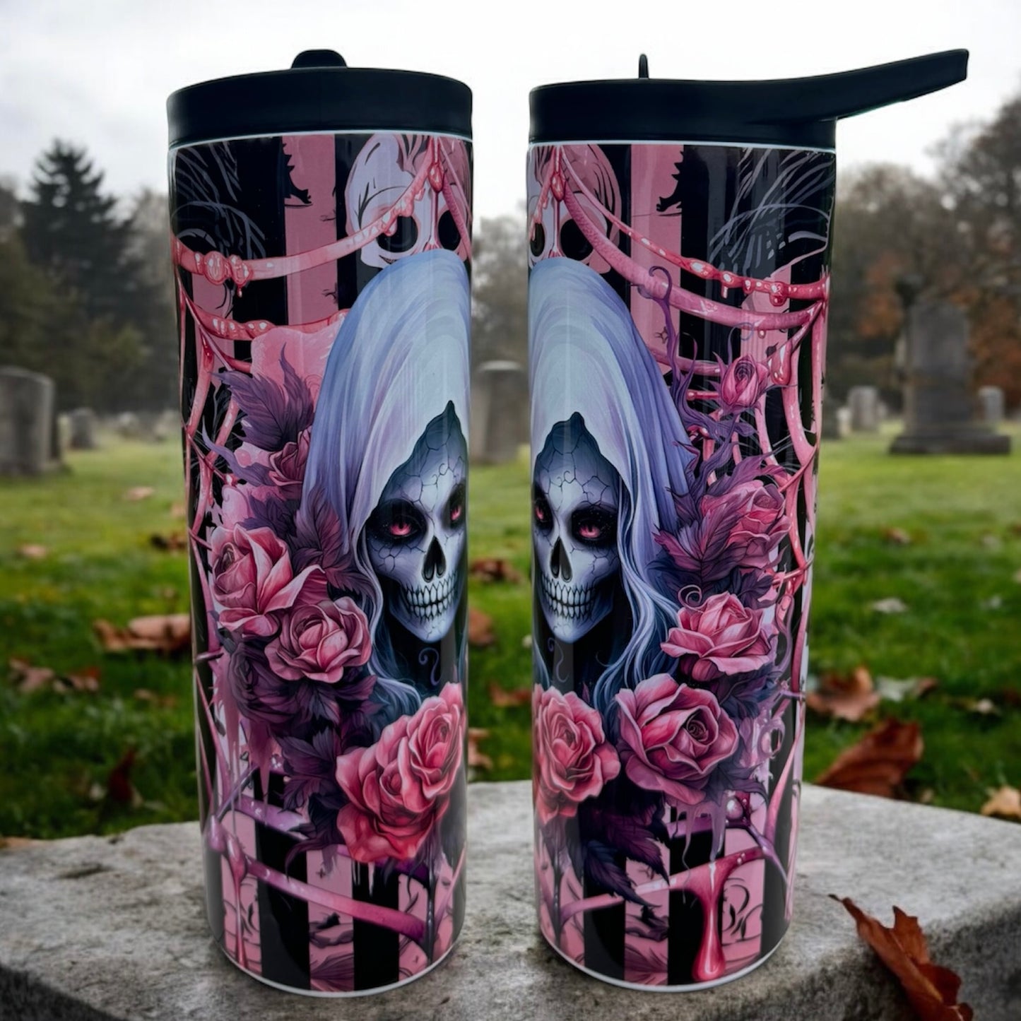 PINK SKULL Flip Top Tumbler