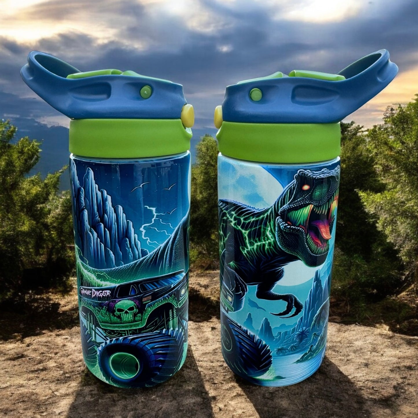 MONSTER TRUCK/DINOSAUR Kids Flip Top Tumbler