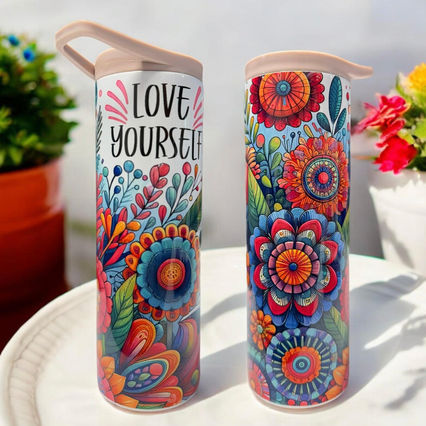 LOVE YOURSELF FLORAL Flip Top Tumbler