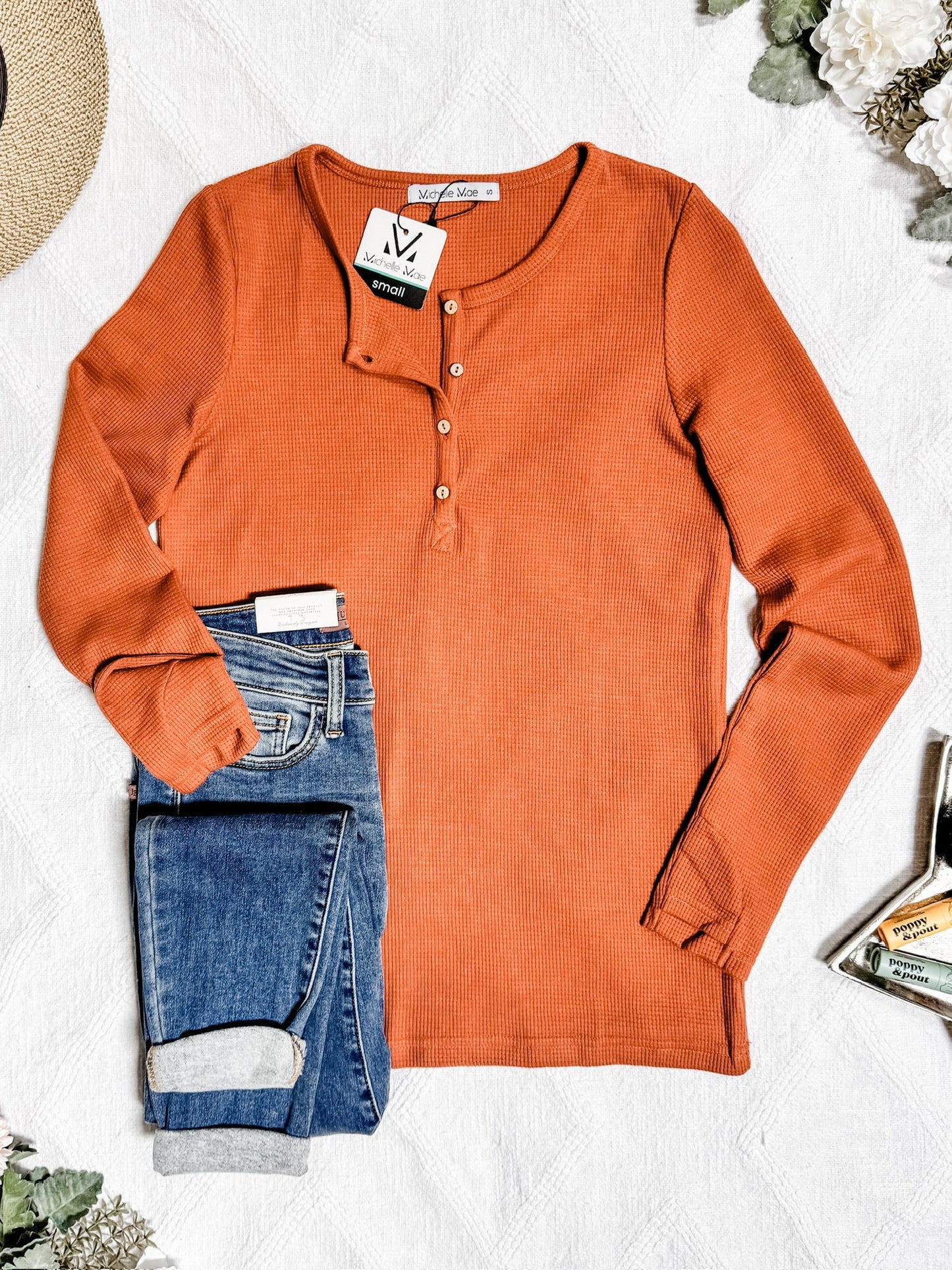 Michelle Mae Harper Long Sleeve Henley - Pumpkin