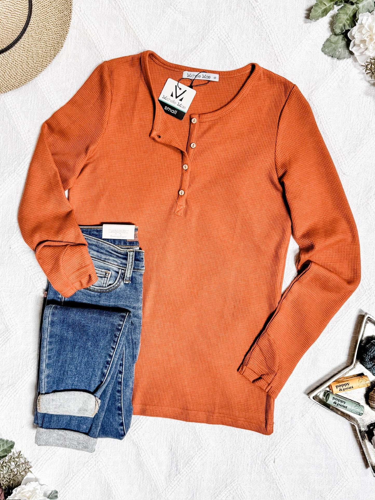 Michelle Mae Harper Long Sleeve Henley - Pumpkin