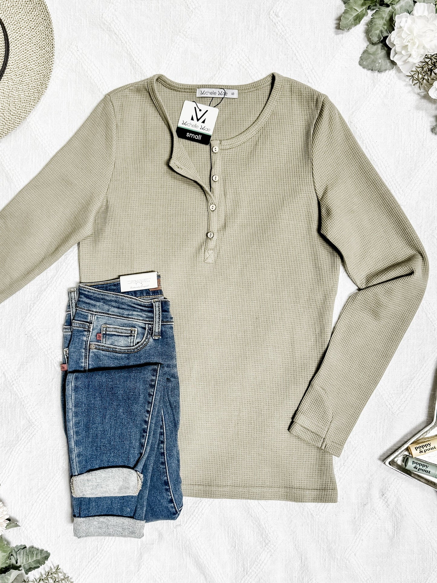 Michelle Mae Harper Long Sleeve Henley - Olive