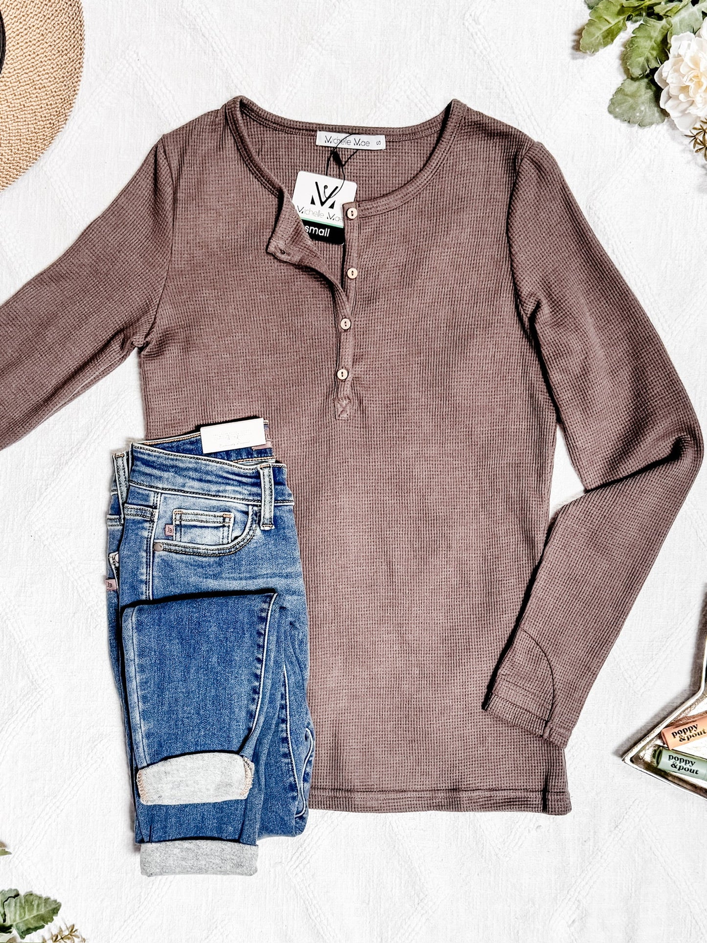 Michelle Mae Harper Long Sleeve Henley - Mocha