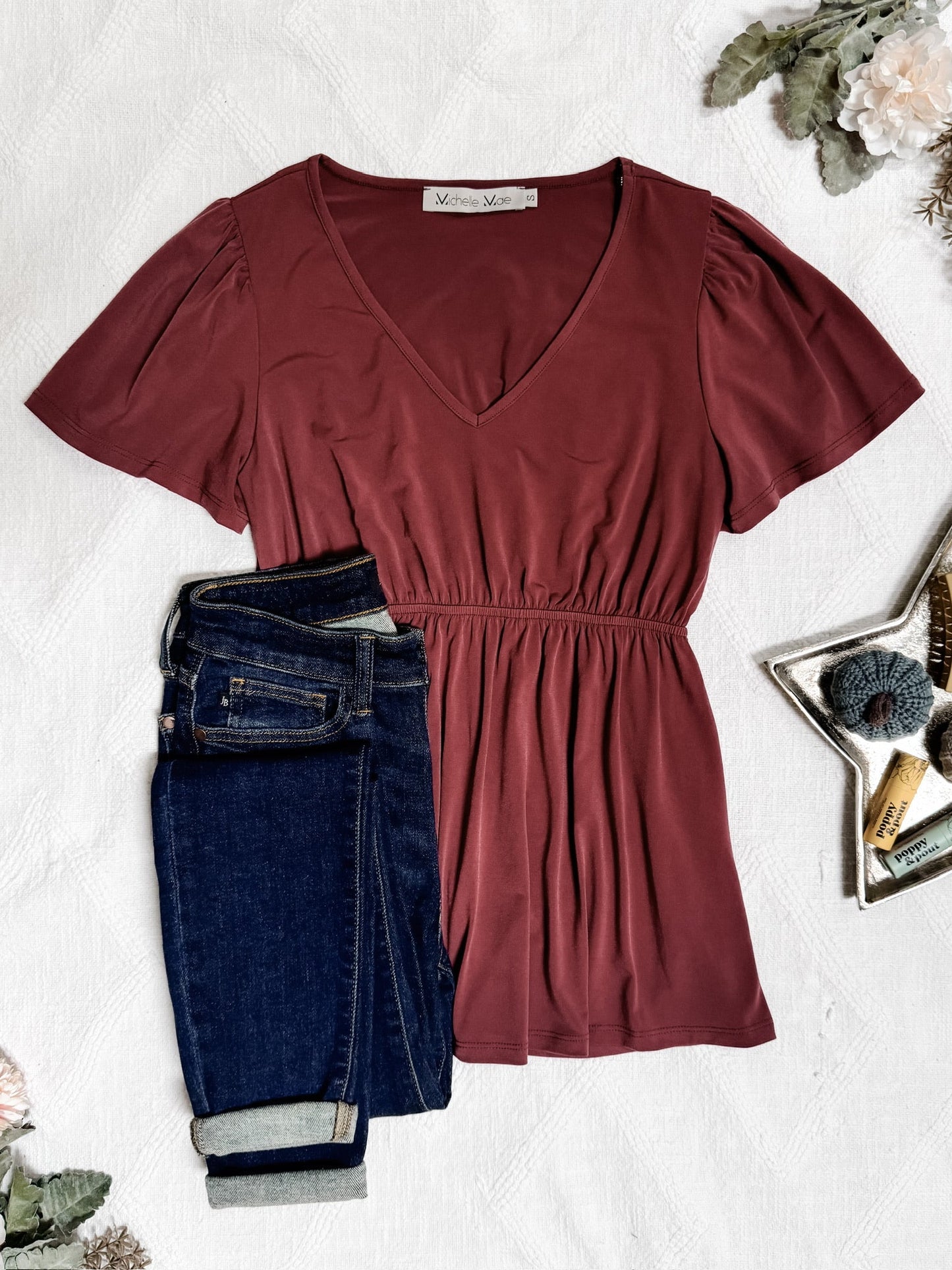 Michelle Mae Emery Ruffle Top - Marsala