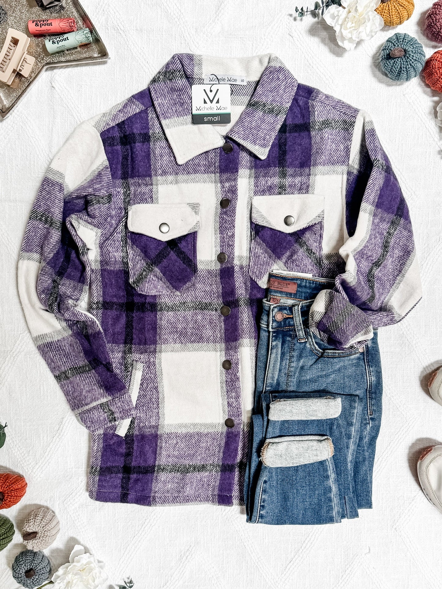 Michelle Mae Norah Plaid Shacket - Purple Mix