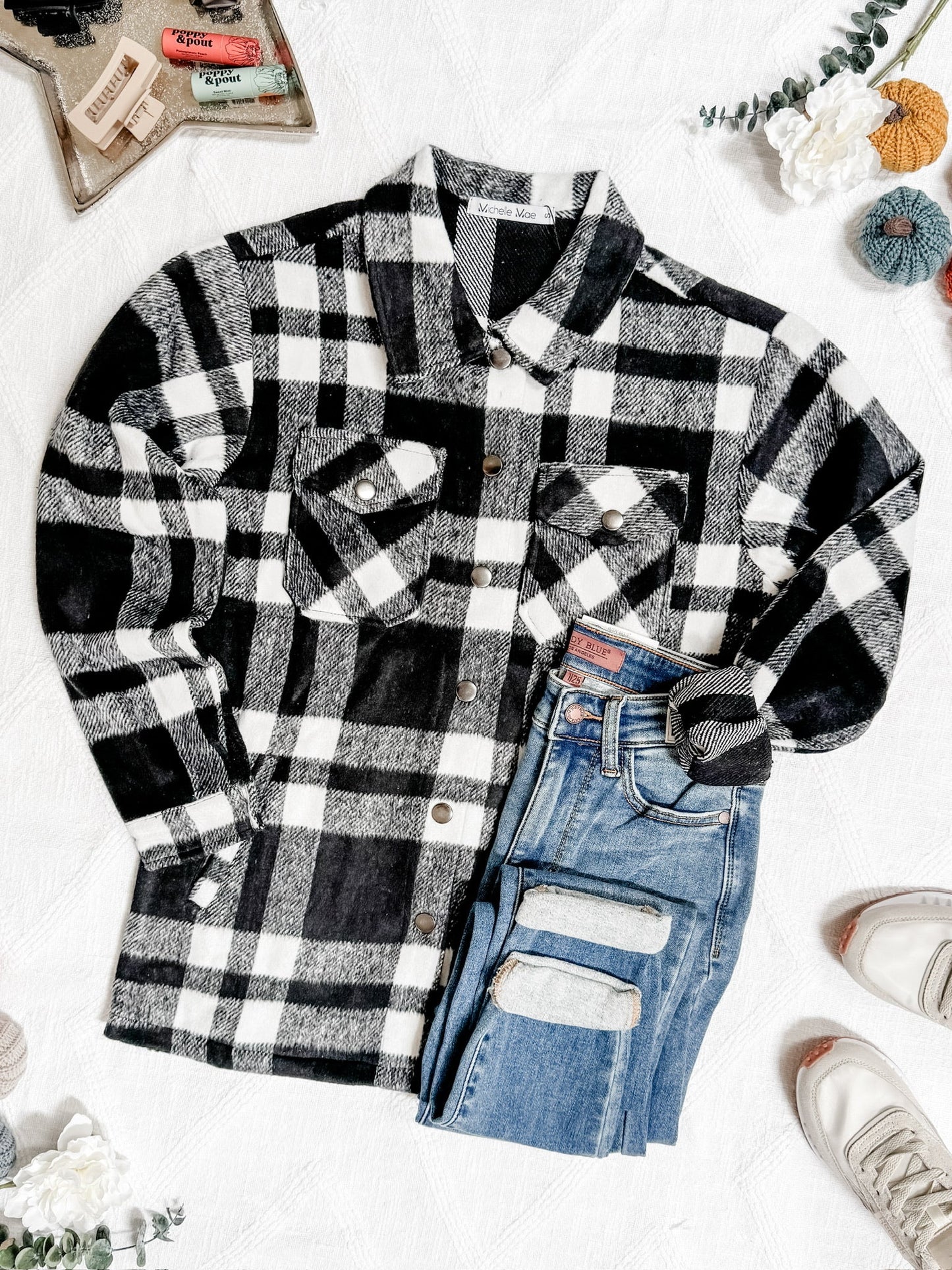 Michelle Mae Norah Plaid Shacket - Classic Black and White