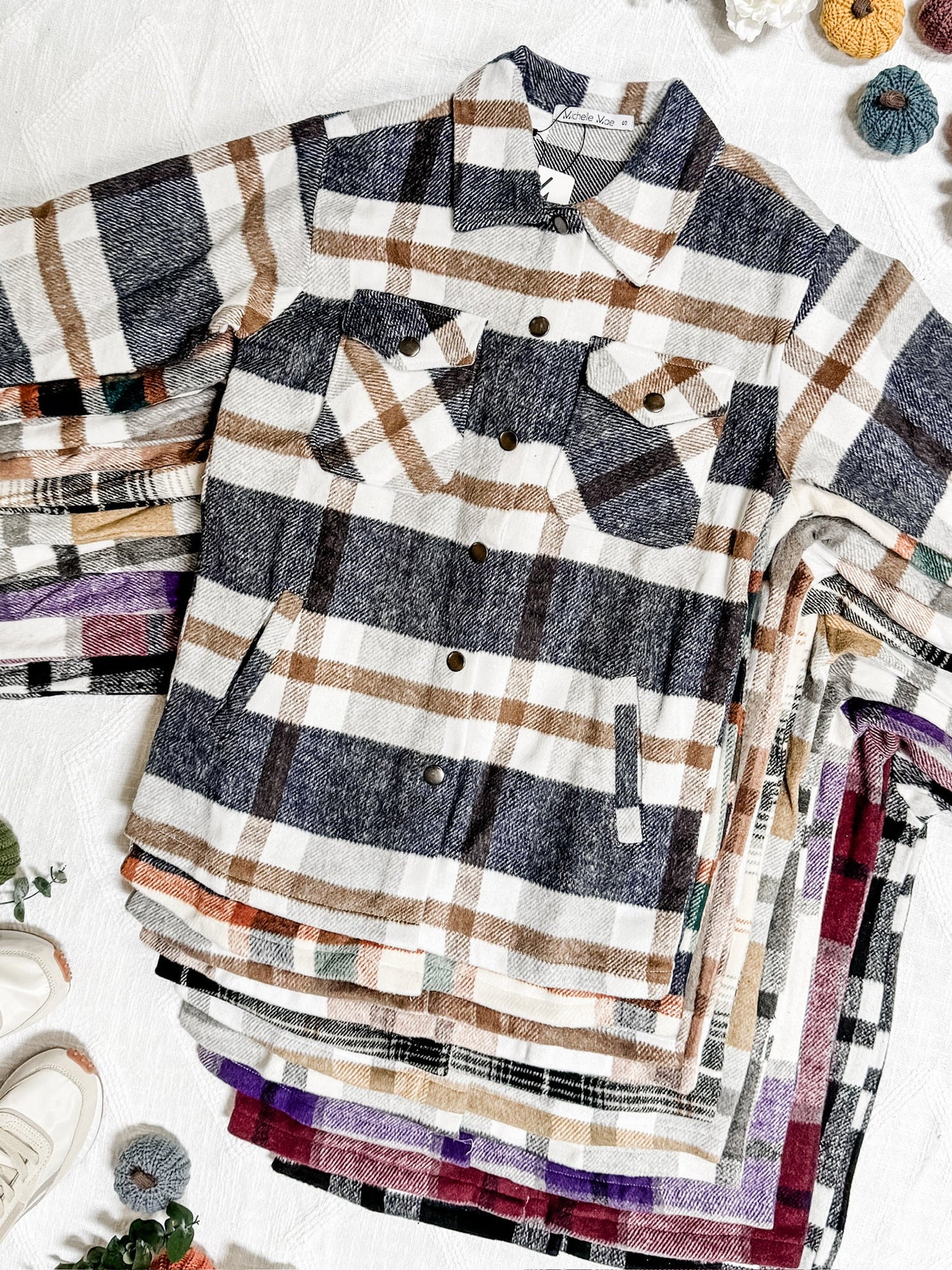 Michelle Mae Norah Plaid Shacket - Neutral Tones