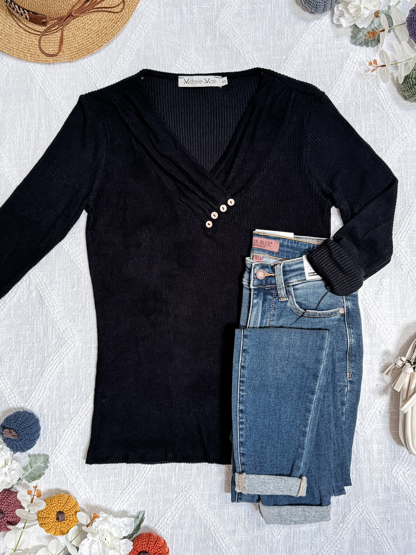 Michelle Mae Brooklyn Button Top - Black