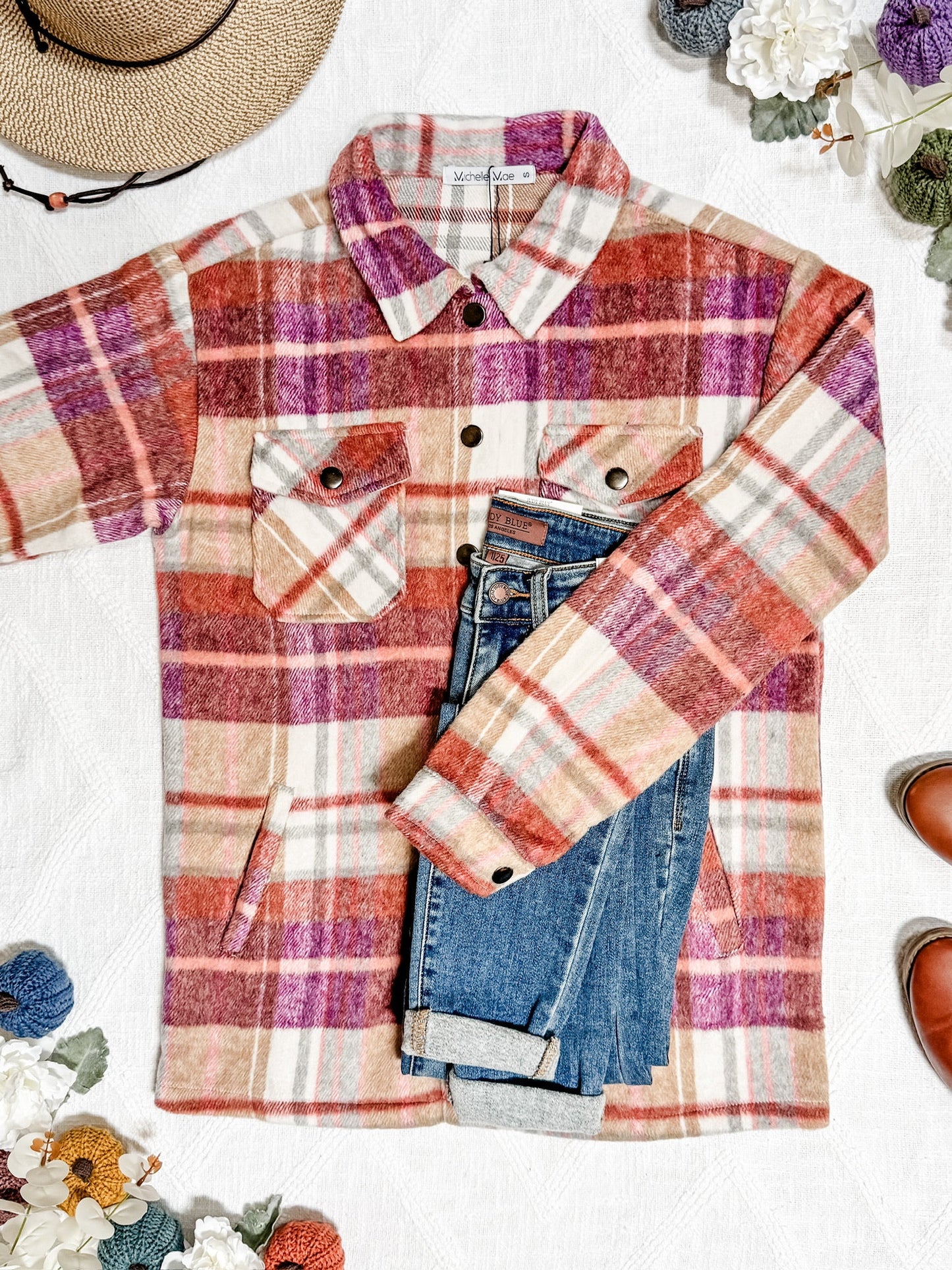 Michelle Mae Norah Plaid Shacket - Sunset Plaid