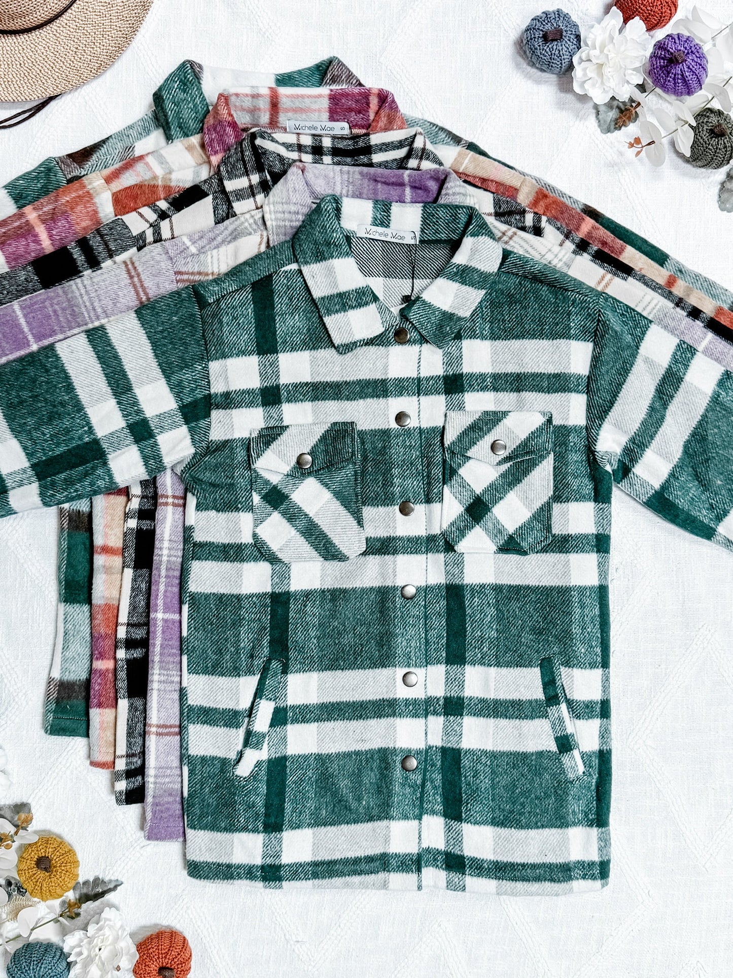 Michelle Mae Norah Plaid Shacket - Classic Green and Grey Mix