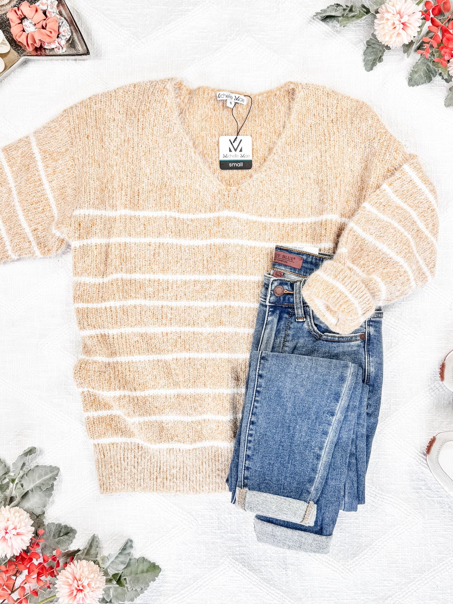 Michelle Mae Cozy Striped Sweater - Mustard