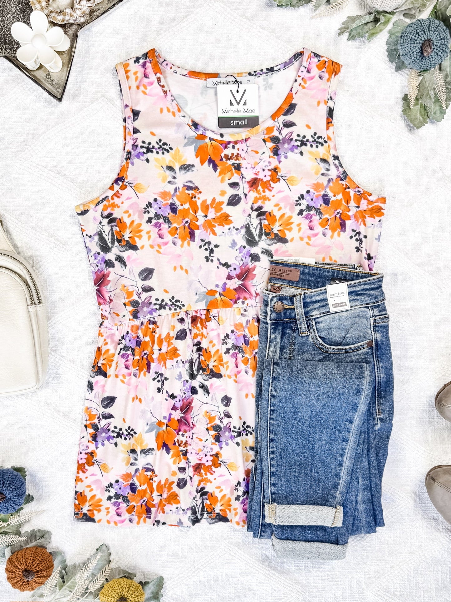 Michelle Mae Renee Ruffle Tank - Floral Leaves