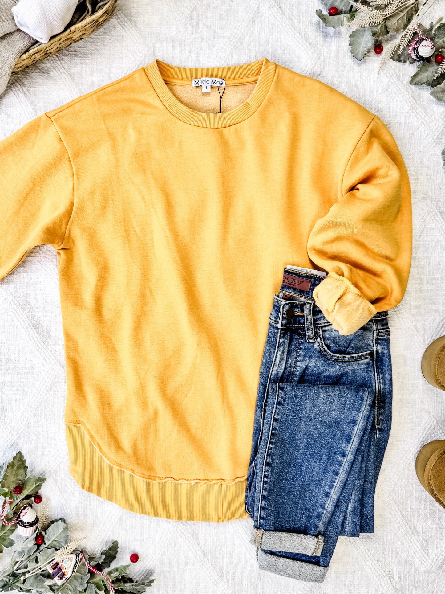 Michelle Mae Vintage Wash Pullover - Mustard