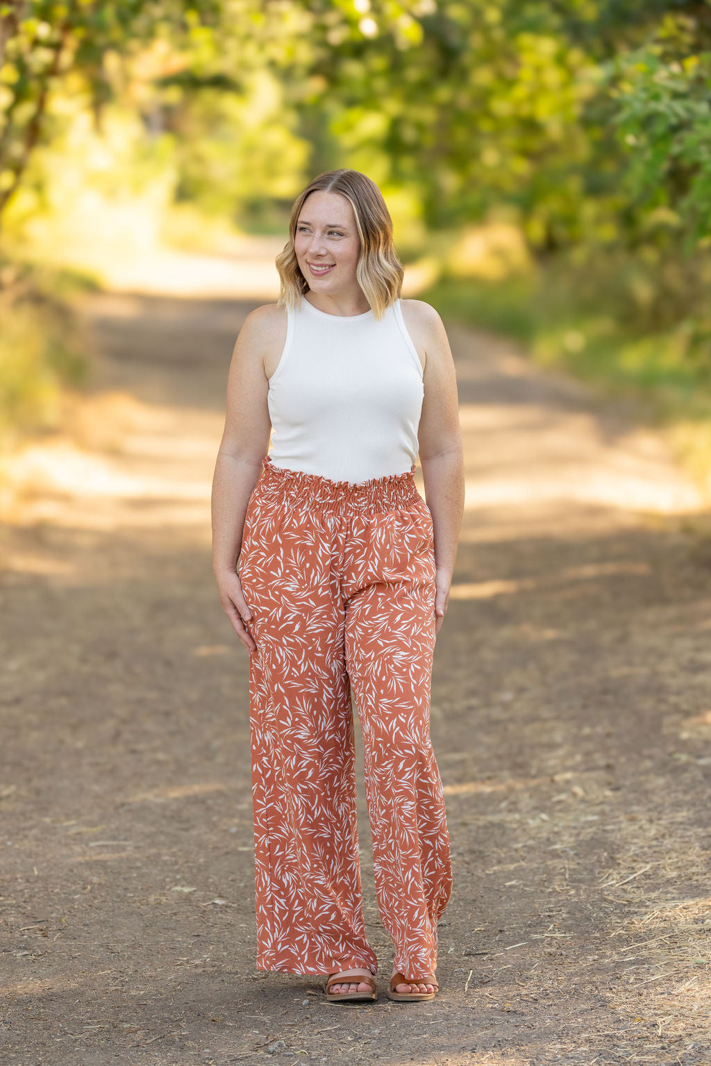 Michelle Mae Presley Palazzo Pants - Rust Leaves