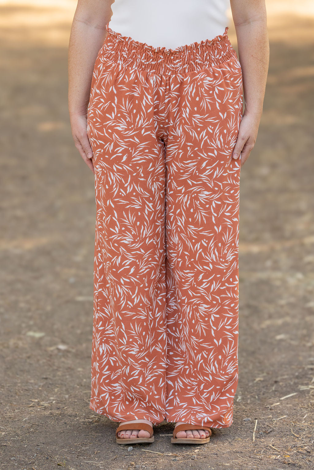 Michelle Mae Presley Palazzo Pants - Rust Leaves