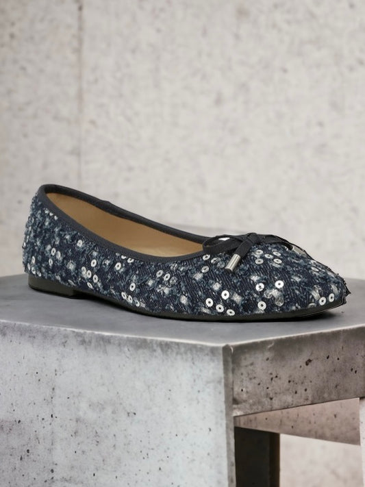 London Rag Florent Sequin Flat Bow Ballerinas