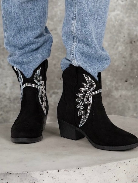 SODA RONAN Rhinestone Western Booties