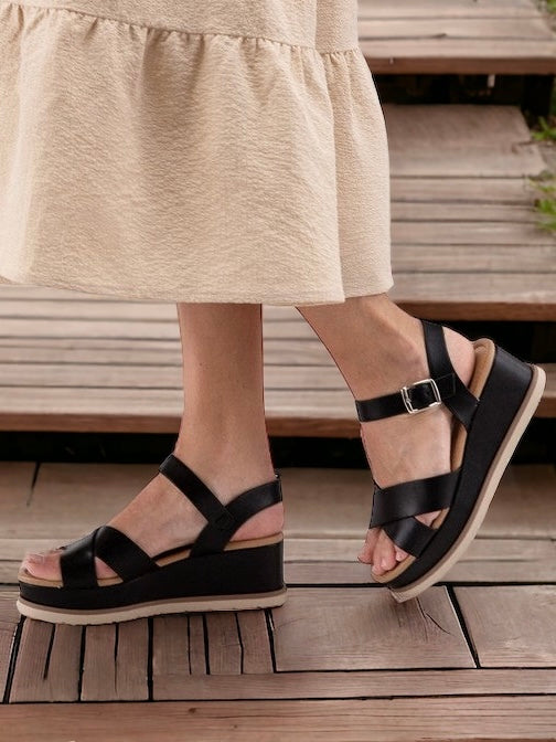 SODA Clever Cross Strap Wedge Sandals