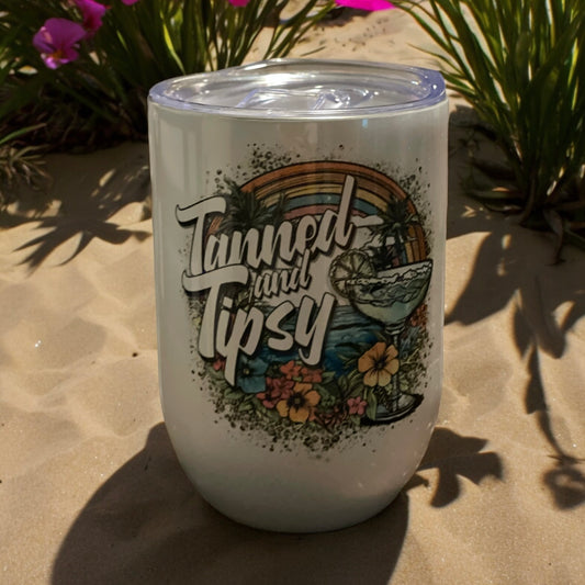 TANNED AND TIPSY Wine Tumbler
