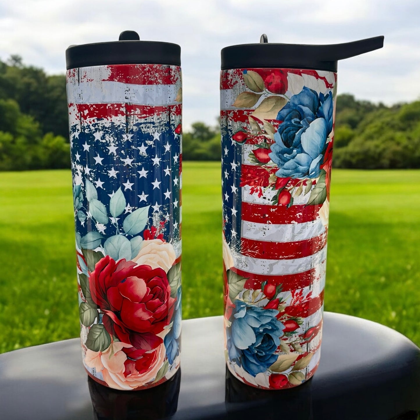 FLORAL FLAG Flip Top Tumbler