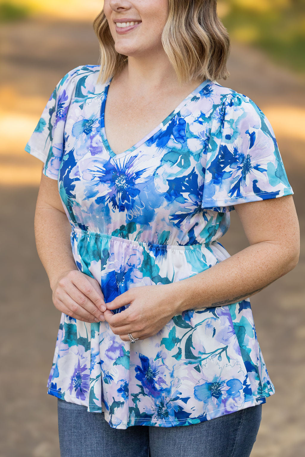 Michelle Mae Emery Ruffle Top - Blue Floral Mix