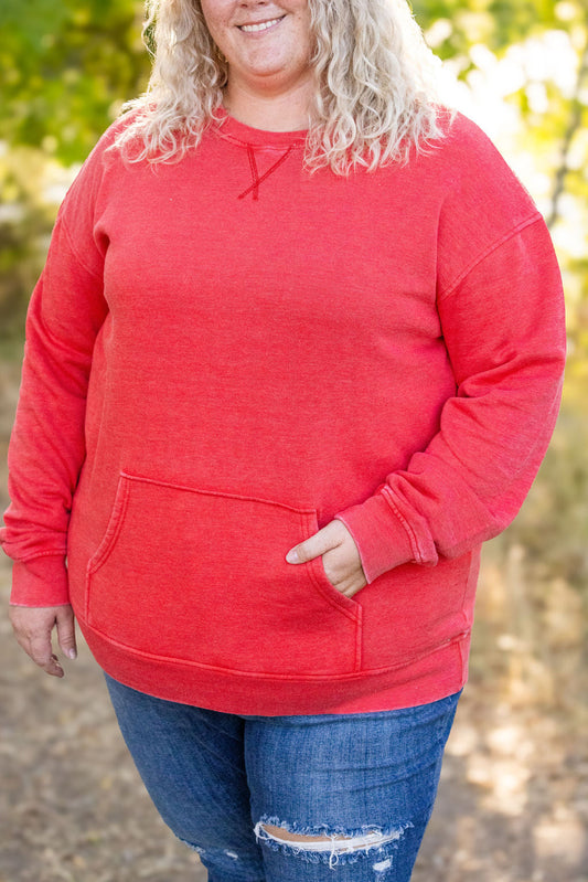 Michelle Mae Vintage Wash Pocket Pullover - Red