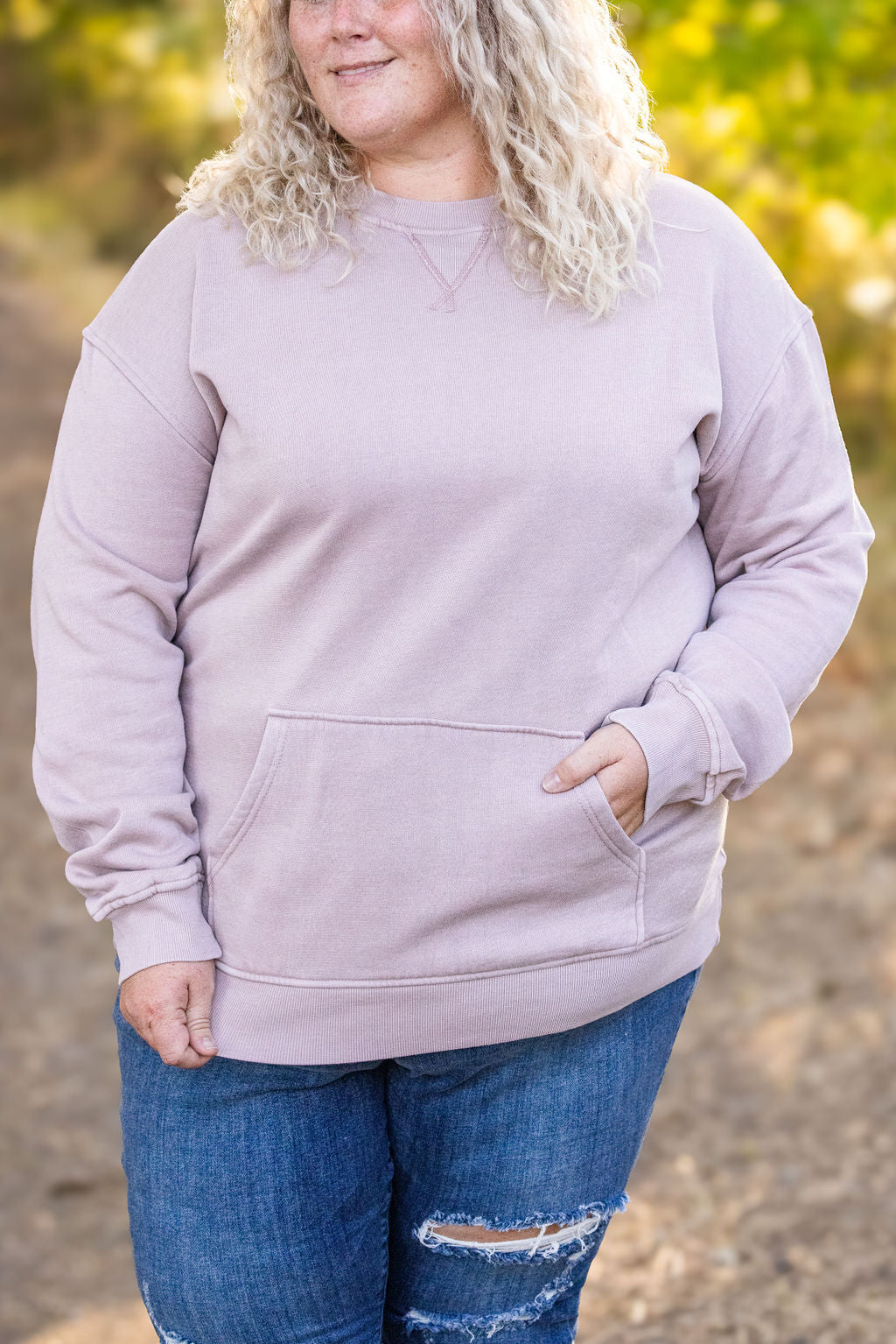 Michelle Mae Vintage Wash Pocket Pullover - Blush Pebble