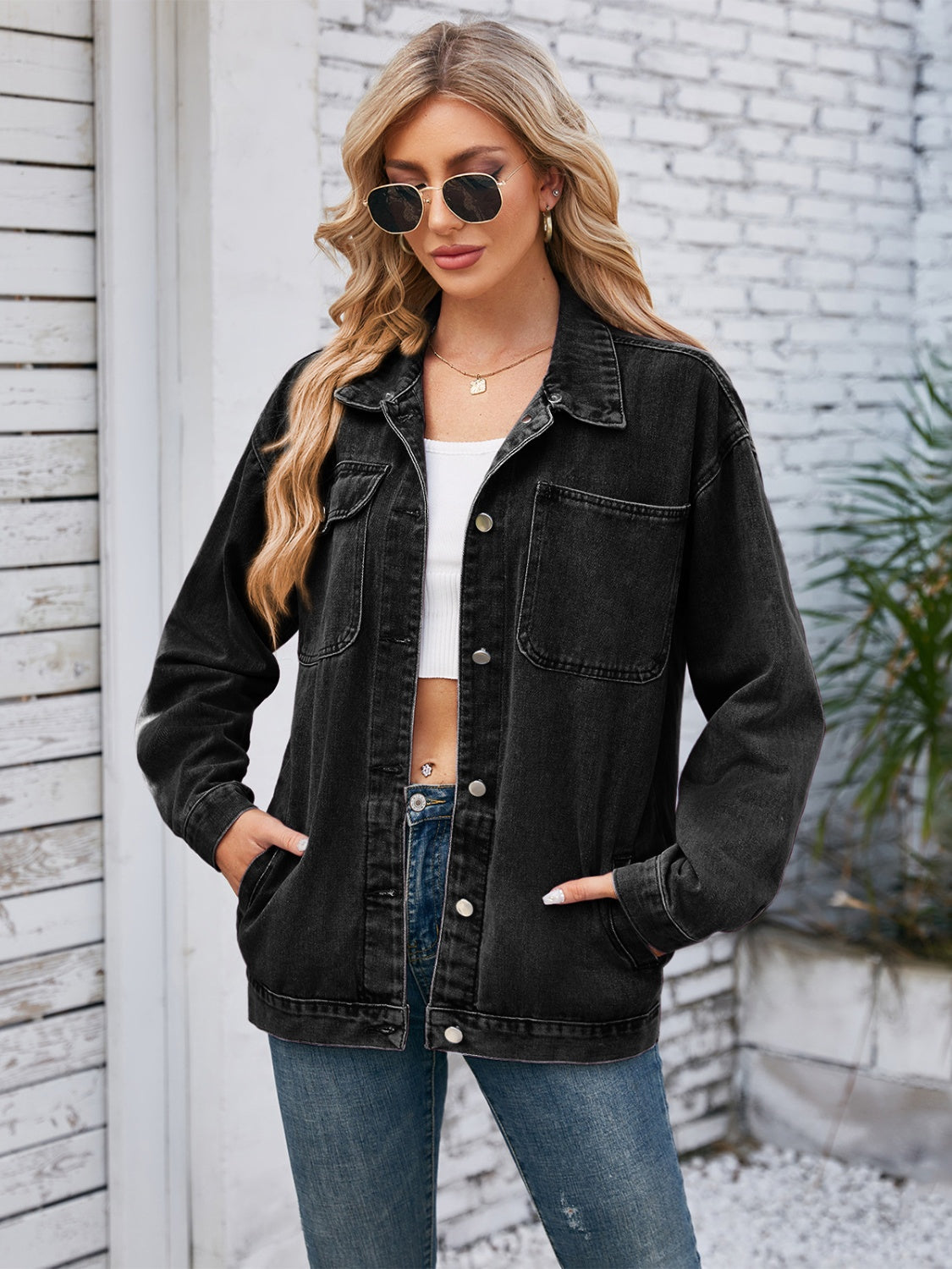 PREORDER- Pocketed Button Up Detachable Hooded Denim Jacket