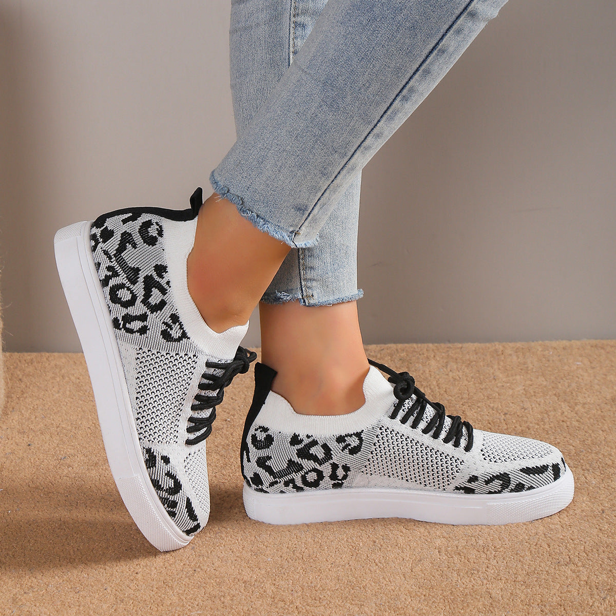 PREORDER- Lace-Up Leopard Flat Sneakers