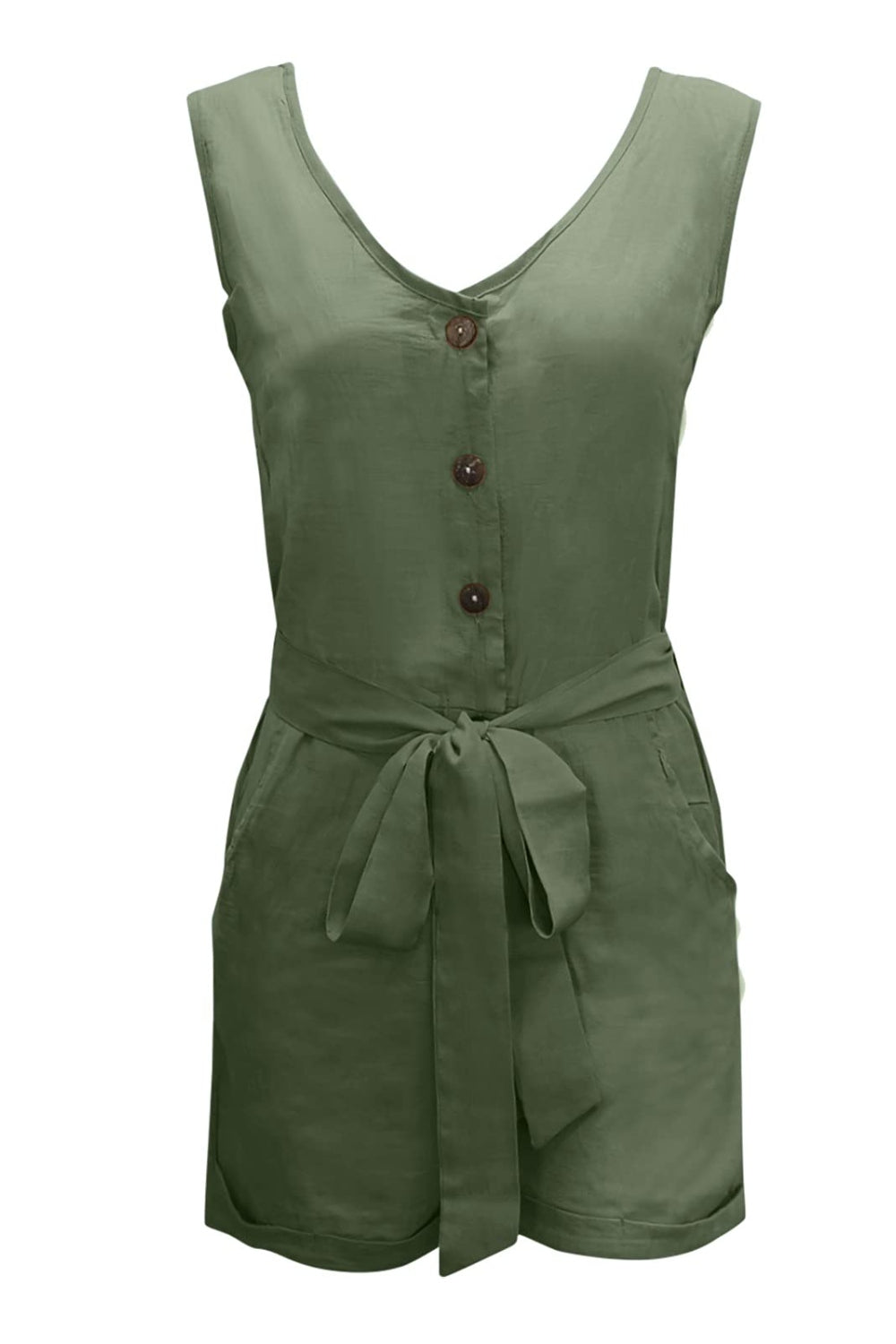 PREORDER- Full Size Tied V-Neck Sleeveless Romper with Pockets