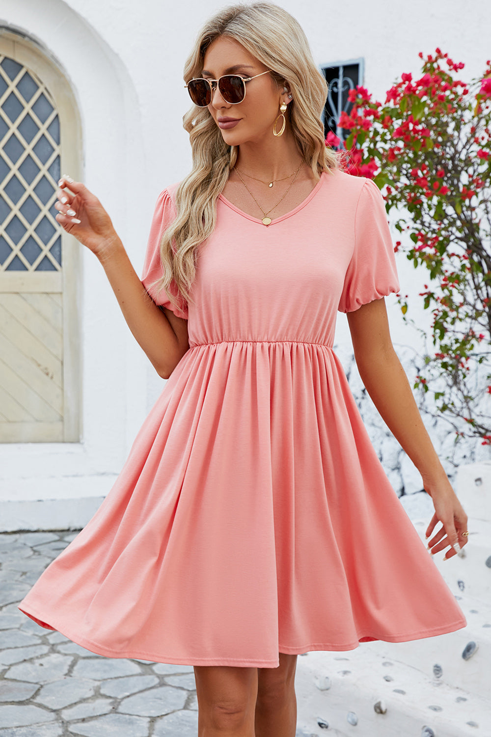 PREORDER- V-Neck Balloon Short Sleeve Dress