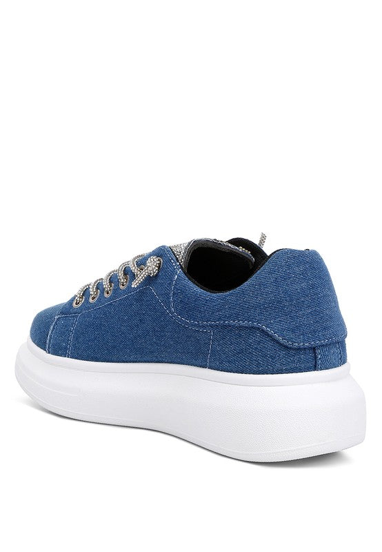 London Rag Ena Rhinestone Embellished Denim Sneakers