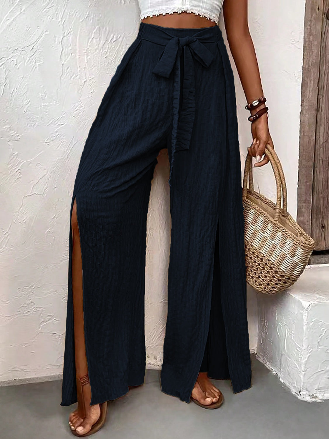 PREORDER- Tied Slit Wide Leg Pants