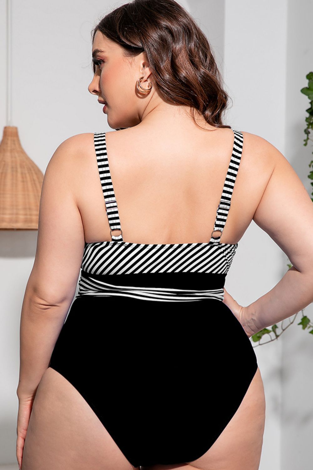 PREORDER- Plus Size Striped Tie-Waist One-Piece Swimsuit