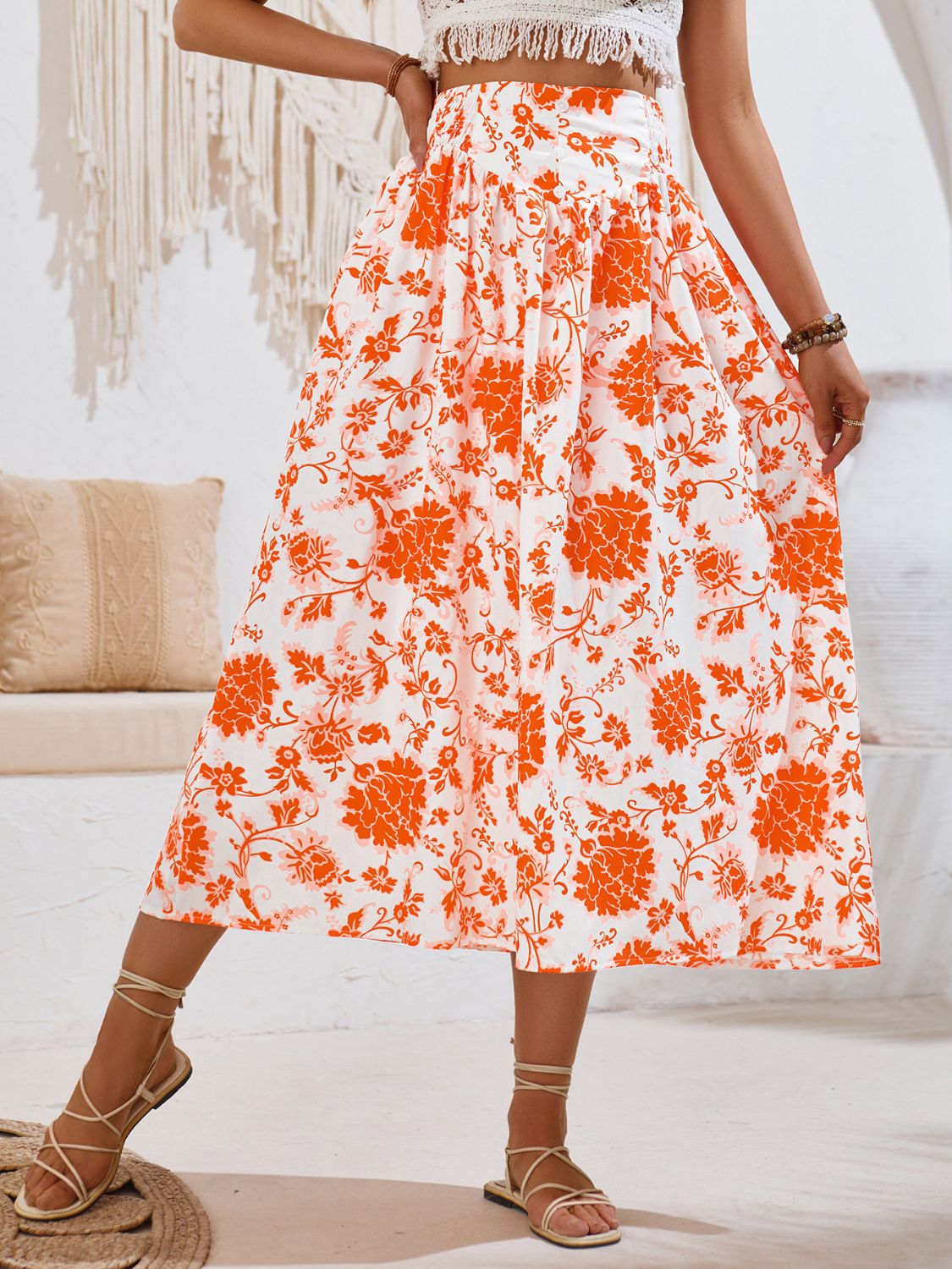 PREORDER- Printed Elastic Waist Midi Skirt