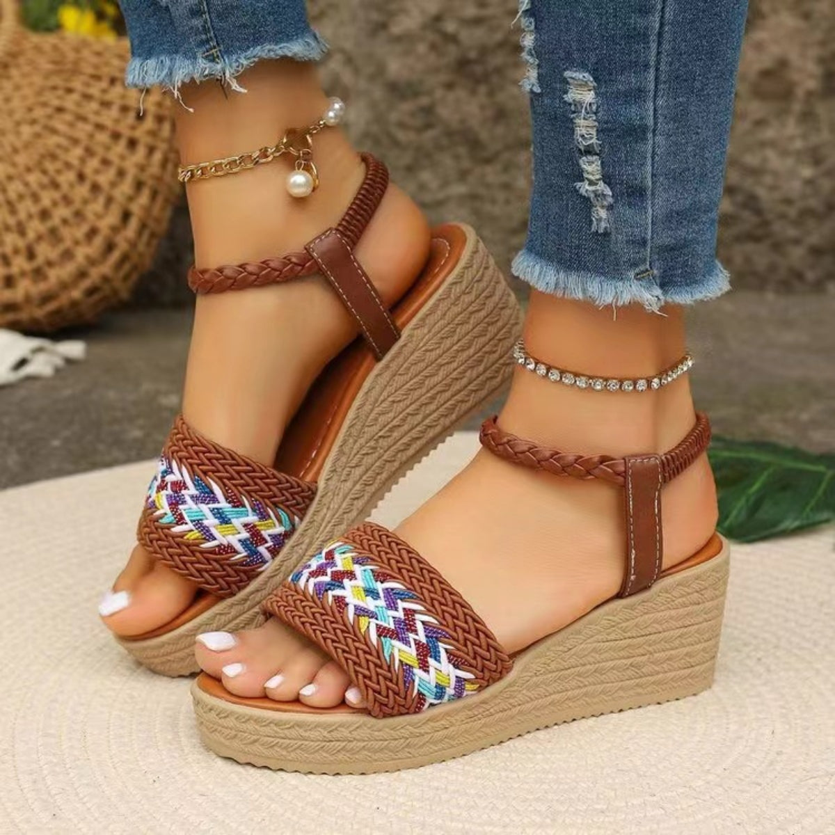PREORDER- Open Toe Wedge Woven Sandals