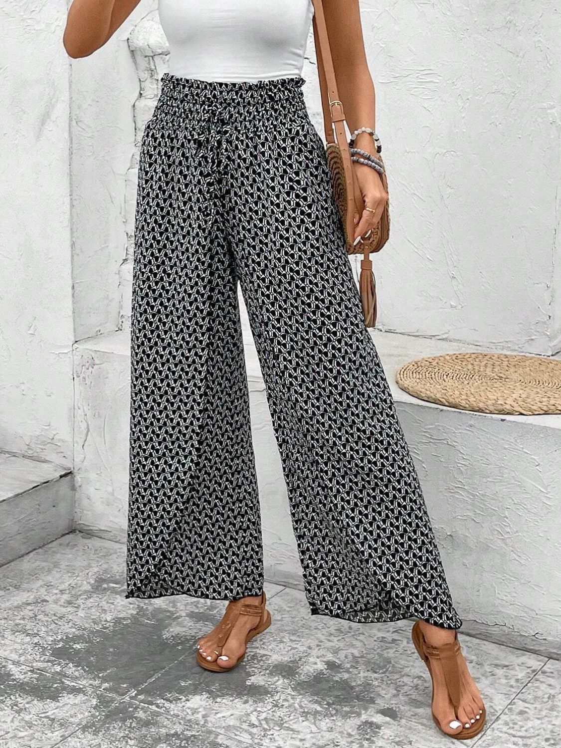 PREORDER- Tied Printed Wide Leg Pants