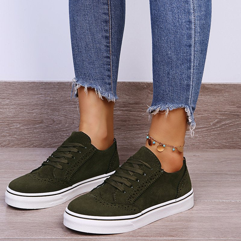 PREORDER- Lace-Up Suedette Flat Sneakers