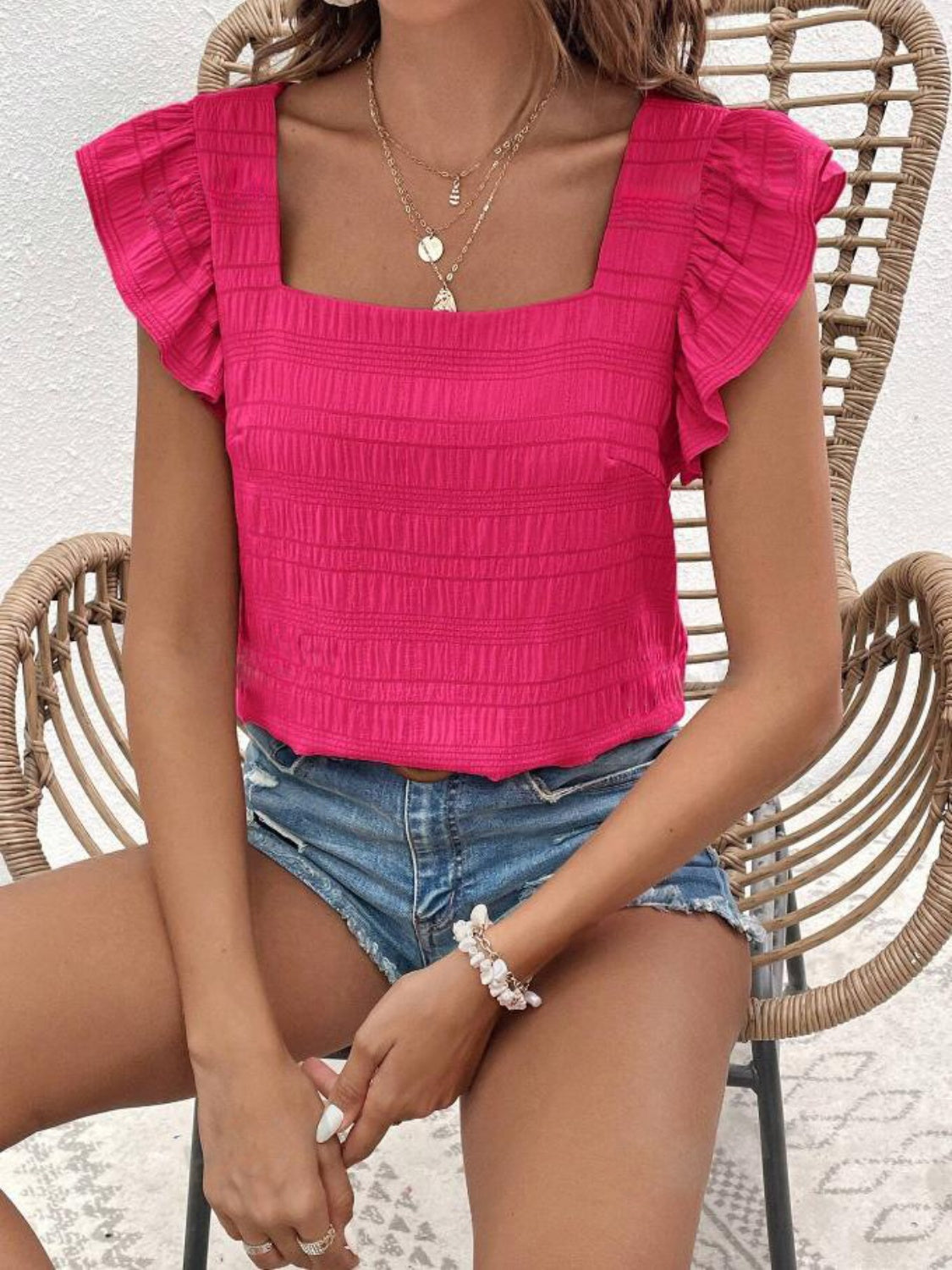 PREORDER- Ruffled Square Neck Cap Sleeve Blouse