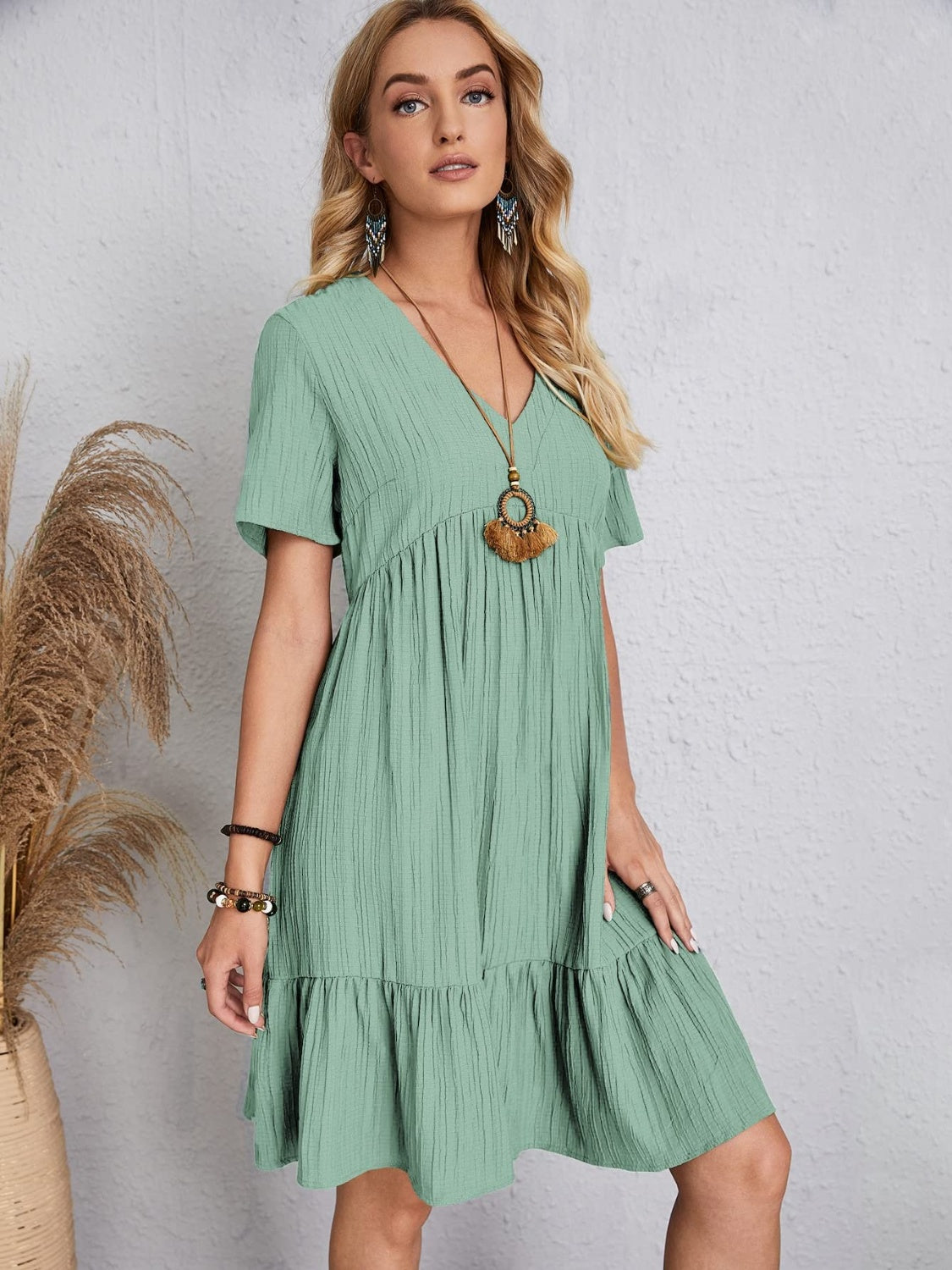 PREORDER- Full Size V-Neck Short Sleeve Dress