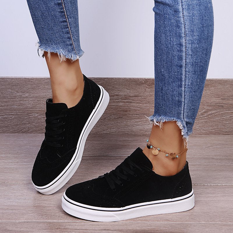 PREORDER- Lace-Up Suedette Flat Sneakers